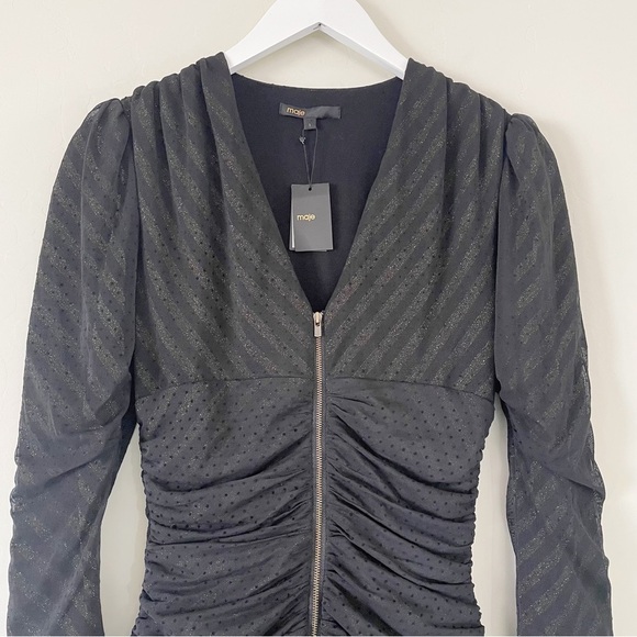 Maje Ralone Polka Dot Mesh Mini Dress Black - Picture 3 of 16